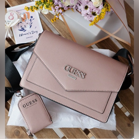 GUESS Women’s Nausha Crossbody Bag with Mini Bag Charm Mauve - Picture 3 of 7